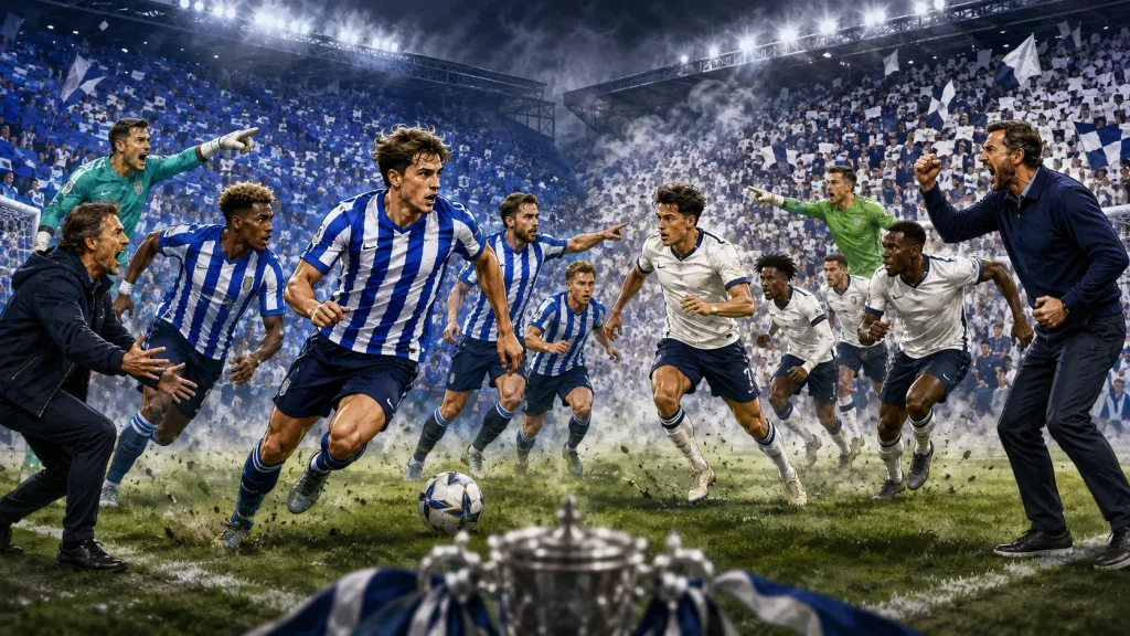 Fictional Sheffield Wednesday and Bolton Wanderers players contesting a dramatic EFL Cup first-round match
